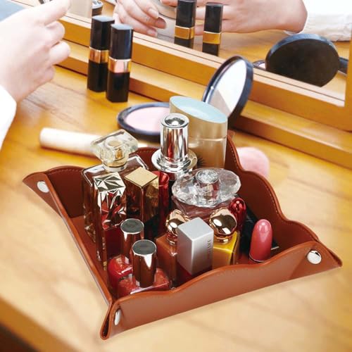 Valet Tray for Men Women 2 Pack - PU Leather Travel Catchall Tray Organizer - Desk Bedside Nightstand Storage Box for Jewelry Key Phone Remote Controller Wallet Watch Glasses Readers -Brown - color: Brown