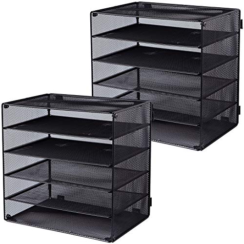 EASEPRES 5 Slot Mesh Desk Organizer Tray, File Paper Letter Folder Holder Desktop Paper Sorter Mail Organization Rack Storage Accessories, for Office Home School Classroom, Black, 2 Pack - color: 5 Tier Black 2pack
