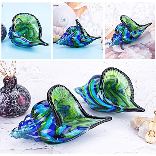 QFkris 8" Glass Conch Figurines, Hand Blown Seashell Art Glass Sculpture, Beautiful Home Decor, Crystal Paperweight - color: Blue