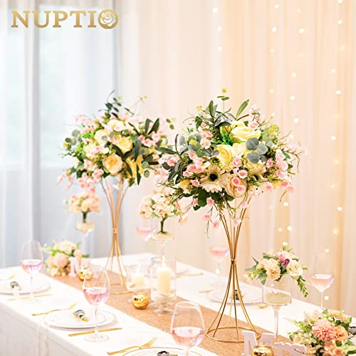 NUPTIO 2 Pcs Wedding Centerpieces for Tables, 19.7in Tall Metal Flower Trumpet Vase, Gold Vases for Centerpieces, Artificial Flower Display Rack for Birthday Party Dinner Event Hotel Home Decor - size: 19.7 inch Tall