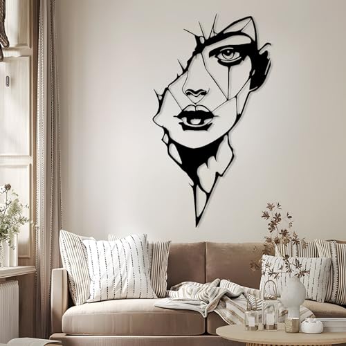 Abstract Wall Art, Abstract Woman Face Wall Decor, Minimalist Wall Art, Metal Women Sculpture, Line Wall Art, Abstract Woman Silhouette, Wall Decor for Bedroom, Gift for Her (Silver, 23"x41"|58x105cm) - color: Silver, size: 41"L x 23"W