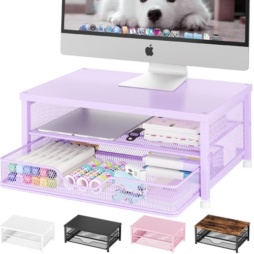 OPNICE Computer Monitor Stand Riser, Desk Organizer with Drawer, Laptop Stand, Office Desk Accessories & Workspace Desktop Organizers Storage for Office Supplies(Purple) - color: Purple