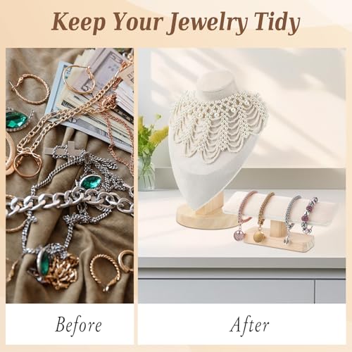 AceOrbit 2 Pcs Jewelry Display Stand Set Velvet Jewelry Bust Display Stand and T Bar Bracelet Holder for Necklaces Bracelets Chains Retail Boutique Shops Selling(Beige)