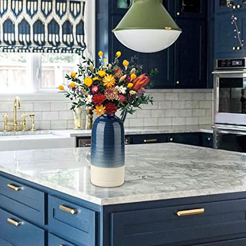 12.5" Blue Ceramic Vase for Home Decor Large Decorative Vase Boho Pottery Bud Vase for Flowers Rustic Farmhouse Tall Single Flower Vase for Centerpieces Pampas Grass - color: Blue