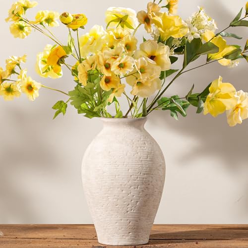 Vanselia Ceramic Flower Vase Home Decor - Large Farmhouse Table Vases Rustic Vintage Living Room Kitchen Bedroom Decorations for House Book Shelf Office Coffee Desk Dining Fireplace (9" Rustic) - color: Rustic-9"