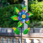 Wind Spinners Outdoor,13'' Dia Metal Flower Pinwheels,Waterproof Wind Sculpture with Metal Stake,Wind Spinner for Outdoor Patio Decor - size: 13‘’Green Flower