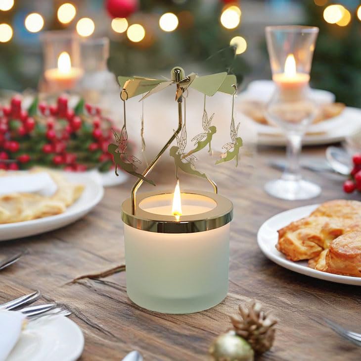 kingnero Lavender Scented Candle Carousel Rotary Candle Holder Spinning Tea Light Holder Birthday Gifts for Women, Mom, Wife, Girlfriend, Sister, Female Friends, (Golden Fairy) - color: Golden Fairy
