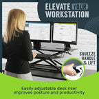 TechOrbits Standing Desk Converter - 32 Inch Adjustable Sit to Stand Up Workstation, Particle Board, Dual Monitor Desktop Riser with Keyboard Tray, for Home Office Laptop, Black 32" - size: 32" Particle Board