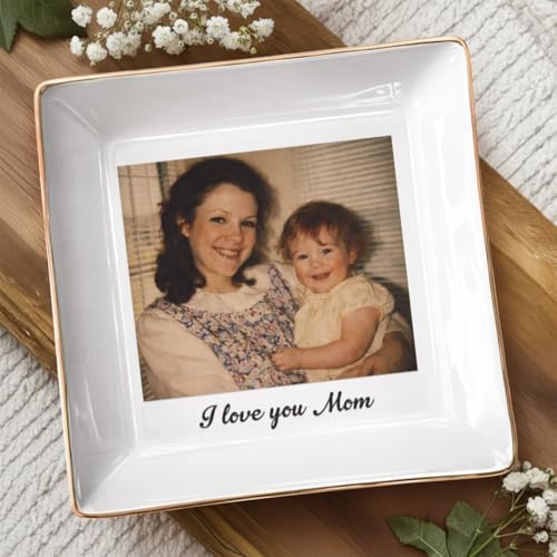 Custom Photo Jewelry Dish for Mom, Mothers Day Birthday Gifts for Grandma, Mom Ring Dish, New Moms Gift, Mom Gift from Daughter, Son, Grandma Gifts for Birthday - color: Style 1