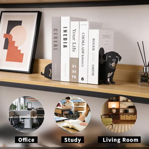 Book Ends, 1 Pair Cute Dog Metal Bookends, Creative Decorative Book Holders for Home Office Bookshelf, Dog Lovers Gifts, Library Desk Book Stopper for Shelves, Labrado - style: Labrador