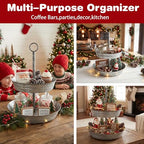 FLORA Farmhouse 2 Tiered Galvanized Serving Tray Stand with Carry Handle, Rustic Metal Display Tray for Cupcake Dessert Fruit, Silver - size: 13" x 13" x 16.5"