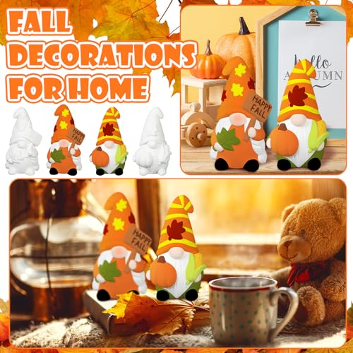 Seenelling 2 Pack Fall Gnome Ready to Paint Your Own Statues 4'' DIY Unpainted Ceramics Figurines Kit Blank Paintable Ceramics Art and Crafts Decorations - style: Fall Gnome
