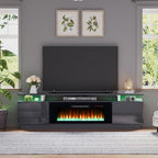 AMERLIFE Fireplace TV Stand with 40" Fireplace, 80" Modern Fireplace Entertainment Center LED Lights, 2 Tier TV Console Cabinet for TVs Up to 90", Grey - color: Grey, size: 80"