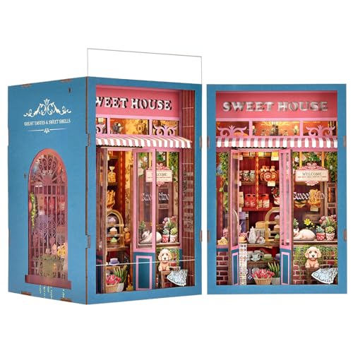 TOYQI Book Nook Kit, DIY Miniature Dollhouse Kit for Adults and Teens, Booknook Tiny House Kit Bookshelf Decoration 3D Wooden Puzzle Bookend - style: Sweet House