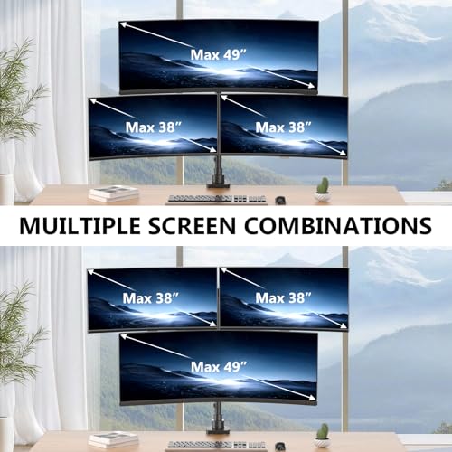 WALI Triple Monitor Mount - Extra Tall 3 Monitor Desk Mount for 13-49 Inch Ultrawide Screens, Up to 44 lbs, Fully Adjustable Heavy Duty Monitor Arm, VESA 75/100 mm (GSDM003-P), Black - size: 13"-49", style: Triple Arms