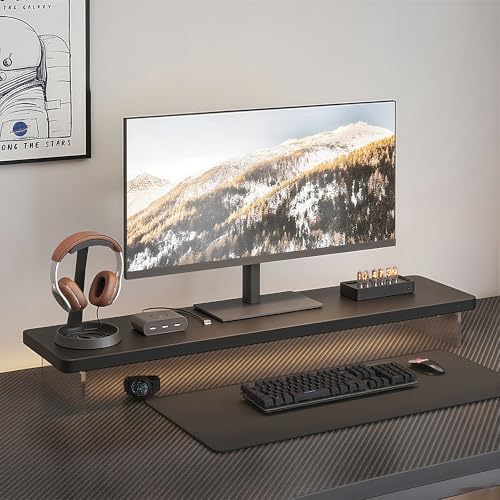 Computer Monitor Stands, Wood & Acrylic Computer Monitor Stand, Desk Monitor Stand Underneath Storage For Office, Home, School Supplies, 31.5" L (Black) - color: Black