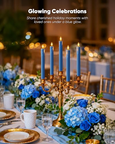 Homemory 6 Pcs Real Wax Blue Flameless Taper Candles with Remote Timer, 9.6 Inches LED Fake Candlesticks, LED Candle with 3D Flickering Flame for Romantic Wedding, Dinner, Xmas Anniversary Decor - style: Coastal - Blue 9.6"