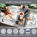 Foldable Bathtub Caddy Tray, Bamboo Bath Tub Tray Table for Tub with Wine Glass Holder Book Phone Tablet Holder with Extending Sides, Adjustable Bathroom Bathtub Free Soap Holder Gift Idea (Grey) - color: Gray