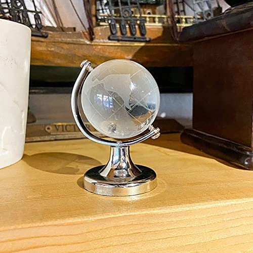 Mini World Globe Crystal Glass balls,Clear Paperweight decorative,small Earth globe for desk decorations,Office Home table Decor,tiny Ornaments Gifts, Miniature Ball Sphere paper weights,Diameter 5cm - color: Silver