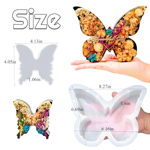 Butterfly Resin Molds Set 8'' Large Ornaments Silicone Epoxy Resin Deep Casting Mold DIY 2 Sizes Butterflies Art Craft Mould for Flower Preservation Bookends Insect Specimen Christmas Home Decorations - color: 2pcs Butterfly Molds