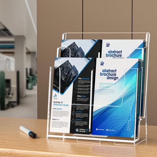 FUCDTEFC 2 Pack Acrylic Brochure Holder 8.5x11 & 4 x9 Inches, Clear 2 Tier Literature Magazine Stand Brochure Display Stand w Removable Divider Universal, Flyer Holder for Wall Mount or Countertop - size: 2 Pack 2-Tier Brochure Holder