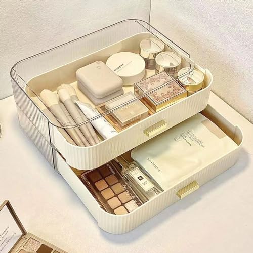 MIUOPUR Stackable Makeup Organizer Drawers, Bathroom Vanity Organizers and Storage, Ideal for Desk and Dresser Countertops, Great for Cosmetics, skincare, Lipsticks, Nail Care -Cream - color: Cream, size: Drawer Only