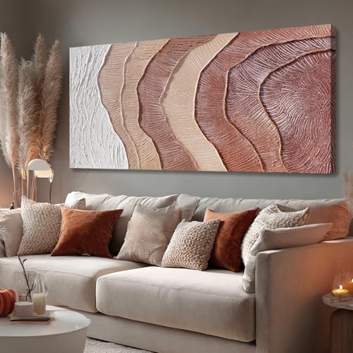 Hue7Art Modern Abstract Neutral Canvas Wall Art Beige Brown Textured Minimalist Painting Contemporary Artwork for Living Room Bedroom Office Wall Decor 24x48 Inch - color: White and Reddish Brown, size: 48"L x 24"W