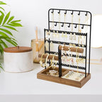 Jewelry Holder Organizer Stand 4-Tier Necklace Stand Earring Holder with Wooden Tray, Jewelry Rack for Bracelets Watches and Rings Display Stand, Gifts for Women & Girls-Black - color: Tray&Black