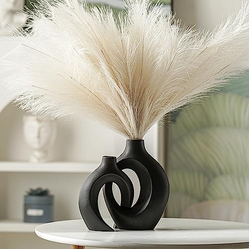Lvases Snuggle Hollow Modern Ceramic Vase Set of 2, Mid Century Nordic Aesthetic Decorative Vase Decorative Vases for Home Table Decor (Matte Black W 6.3" X H 8.4") - color: Large Matte Black