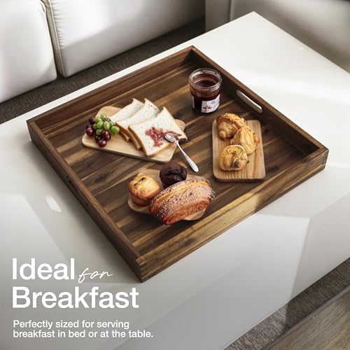 TIDITA 20 x 20 inch Square Wooden Ottoman Tray – Large Wooden Tray for Ottoman, Extra Large Ottoman Tray for Living Room, Coffee Table & Decorative Use (Walnut Color) - color: Walnut, size: 20" x 20" x 2.4"