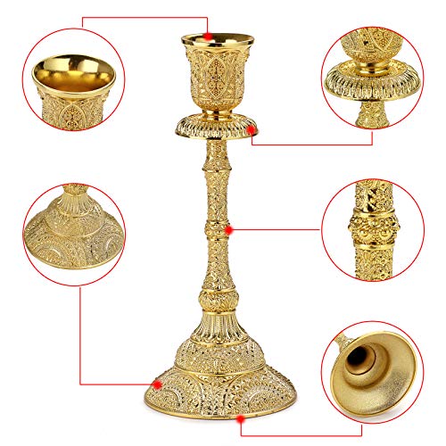 OwnMy Set of 2 Taper Candle Holders Vintage Metal Pillar Candlestick Holders 7.4”, Elegant Brass Candle Stick Holders Decor Candelabra Set for Dining Table Centerpieces Wedding Home Decoration, Gold - color: Golden