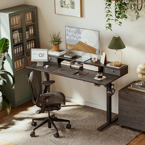 Agilestic 55 x 24 Inches Electric Standing Desk with 2 Storage Drawers, Stand Up Desk Adjustable Height, Sit and Stand Computer Table with Splice Board, Black - color: Black, size: 55 x 24 Inches with 2 drawers