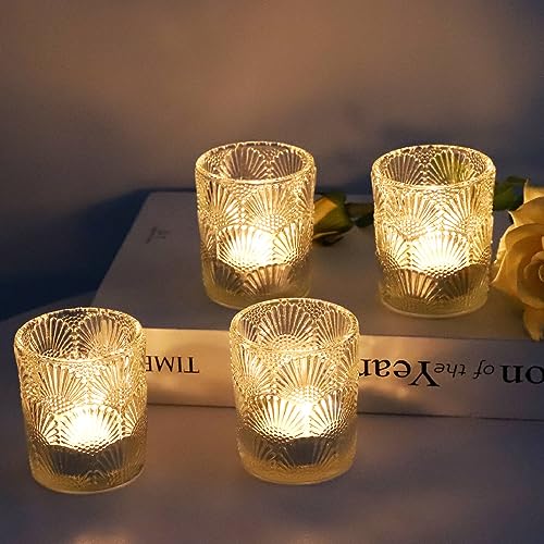 Woho 12Pcs Clear Votive Candle Holders Glass, Glass Tealight Candle Holder for Table Centerpiece, Vintage Tea Lights Candle Holder Decor for Wedding Table, Birthday Christmas Party - color: Clear
