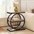 LITTLE TREE 3-Tier End Table, Side Table with Storage Shelves, Small Sofa Side Table for Living Room, Wooden Side End Table with Double Round Metal Legs, Slim Nightstand and Bedside Table, Oak - color: Oak
