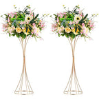 NUPTIO 2 Pcs Trumpet Vases for Centerpieces 26in Tall Gold Vase, Wedding Centerpieces for Tables, Artificial Arrangement Flower Stand for Anniversary Party Birthday Event Aisle Home Reception Decor - size: 26 inch Tall