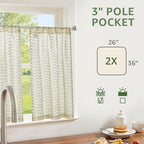 jinchan Boho Linen Blend Kitchen Curtains 36 Inch Length Herringbone Printed Tier Curtains for Small Windows Bathroom Cafe Laundry Room Set of 2 Rod Pocket Green on Linen - color: Arrow | Green on Linen, size: 26"W x 36"L (Pack of 2)