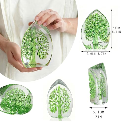 QFkris Crystal Tree of Life Decor Figurine for Home Decor, Office Desk, 3.7" Glass Tree of Life Paperweight for Positive Energy, Money, Good Luck, Lucky Gifts for St. Patrick's Day Women, Mom - size: Large