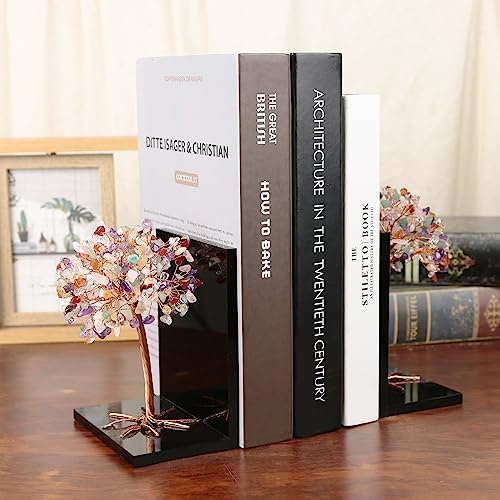 mookaitedecor Natural Colorful Crystal Money Tree Stones Bookends, Decorative Acrylic Stone Tree Book Ends for Shelves Desktop Organizer Home Office,5.7-6.3inch (1 Pair) - color: Colorful, size: 5.7-6.3 Inch