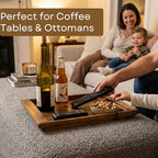 PANDAWOOD Wood Serving Tray - Large Acacia Wooden Tray for Coffee Table Ottoman - Ottoman Tray Decor - Rectangle Wood Tray for Kitchen Counter 15.7"x11"