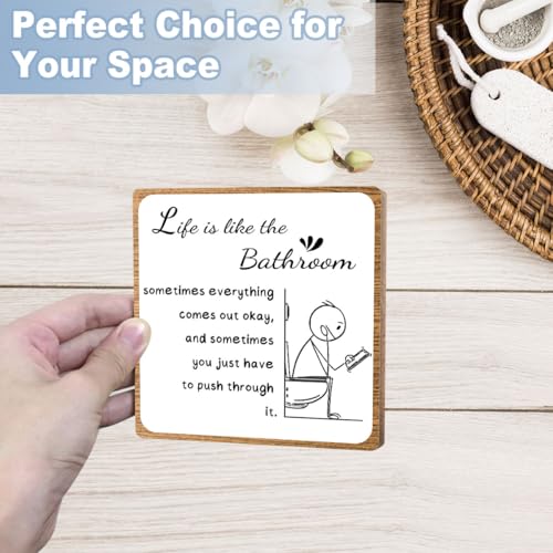 Funny Bathroom Decor, Bathroom Wooden Sign with Stand Decor, Farmhouse Home Toilet Desk Shelf Accessories, Rustic Table Decorations Supplies - style: bathroom sign 02
