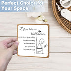 Funny Bathroom Decor, Bathroom Wooden Sign with Stand Decor, Farmhouse Home Toilet Desk Shelf Accessories, Rustic Table Decorations Supplies - style: bathroom sign 02