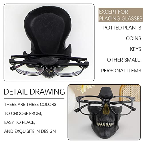 Mrlikale Skull Glasses Stand, Creative Eyeglasses Rack, Sunglasses Spectacle Display, Key Holder Resin Sculptures for Entryway, Home, Office, Desk, Nightstand (Black) - color: Black