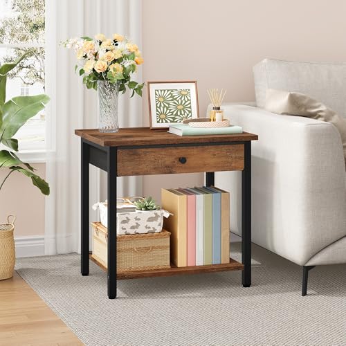 Gewudraw Printer Stand with Storage Drawer, 2-Tier Under Desk Printer Table, Shelf for Home Office, Living Room, Bedroom, Bathroom,Brown - color: Rustic Brown, size: 2 layer