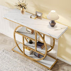 Tribesigns 41.3" Console Table, Industrial 4-Tier Sofa Entryway Table with Circle Base, Narrow Wood Accent Tables with Storage Shelves for Living Room, Hallway, Foyer, White Gold - color: White Gold