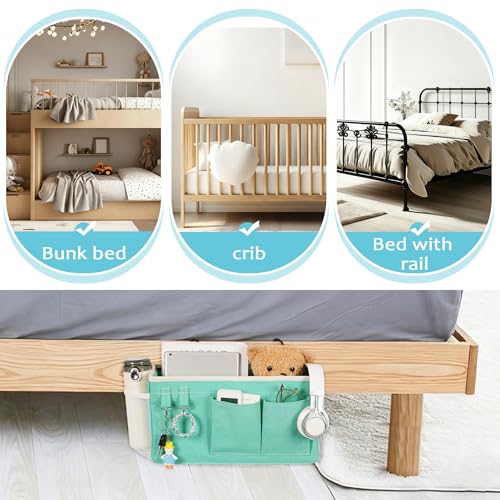 Loghot Bedside Caddy/Bedside Storage Bag Hanging Organizer for Bunk and Hospital Beds,Dorm Rooms Bed Rails,Can be Placed Glasses,Books,Mobile Phones,Keys (Green) - color: 1pc Light Blue