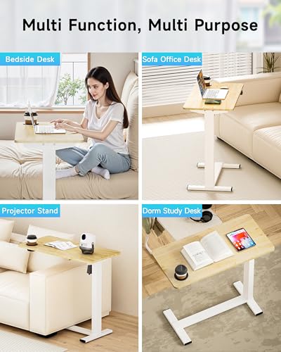 BIZUM Small Electric Standing Desk Bedside Table with Hidden Wheels 31.5 x 15.8 Inch Adjustable Computer Laptop Office Desk, Maple - color: Maple