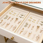 Beige Velvet Jewelry Tray for Drawers Black Jewelrys Display Tray Stackable Jewelry Organizer Trays for Necklace Bracelet Ring Watch (2 Pack) - color: Beige