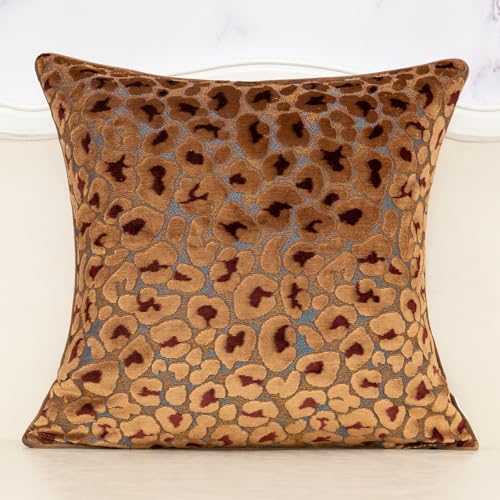 Alerfa Brown Floral Throw Pillow Cover 20 x 20 Inch Cut Velvet Sqaure Luxury Decorative Pillow Cover for Couch Living Room Bedroom - color: Brown, size: 20" x 20" (Pack of 1)