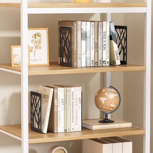 Tree Design Bookends for Shelves – Modern Heavy Duty Metal Book Holders, Non-Skid Decorative Book Stoppers for Home or Office, 1 Pair (7 x 4.7 x 3.5), Black