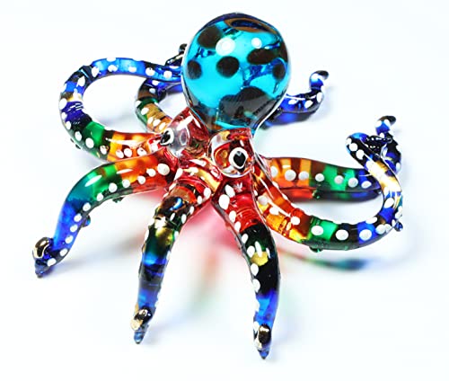 WitnyStore 3" White Dot Multicolor Octopus Artistic Blown Glass Figurine Premium Hand-Blown Statue Tabletop Decoration Unique Collectible for Adult Collectors Handcrafted Elegant Home Room Decor